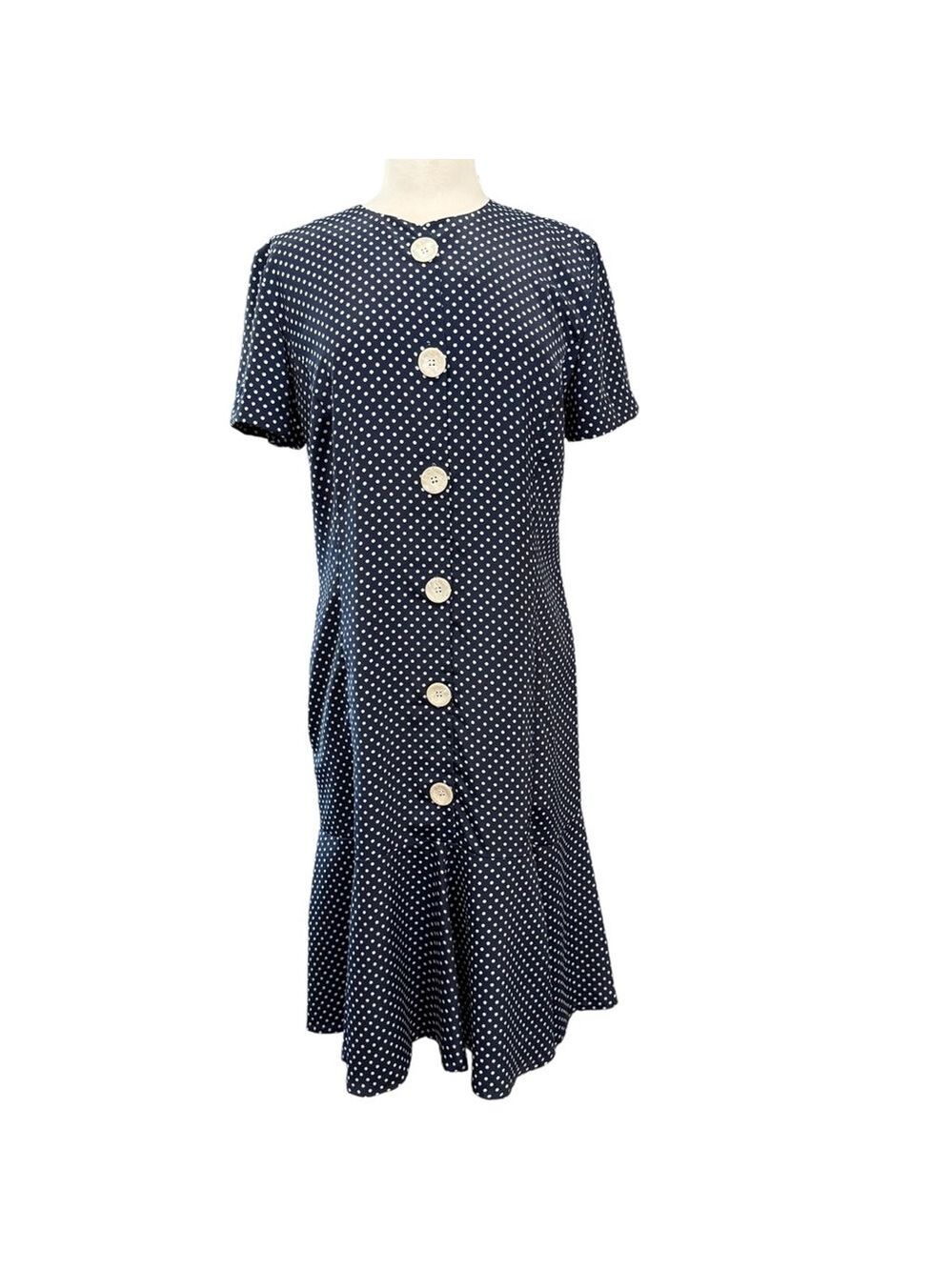 Vintage ejm Dress Size 12 Blue White Polka Dot